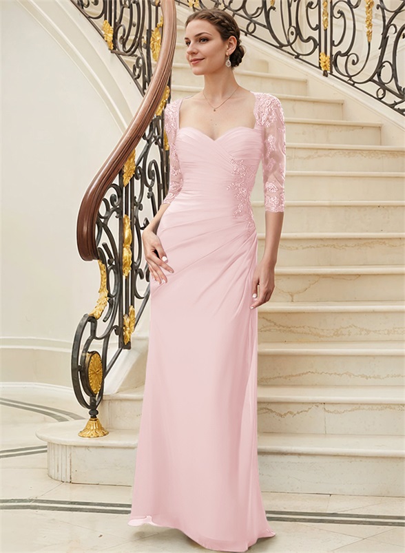 Sheath/Column Sweetheart Floor-Length Chiffon Mother of the Bride Dresses With Sequins Ruffle