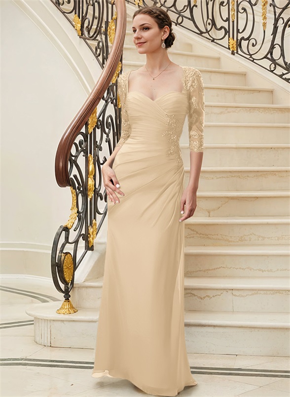Sheath/Column Sweetheart Floor-Length Chiffon Mother of the Bride Dresses With Sequins Ruffle
