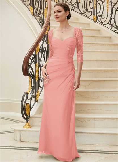 Sheath/Column Sweetheart Floor-Length Chiffon Mother of the Bride Dresses With Sequins Ruffle