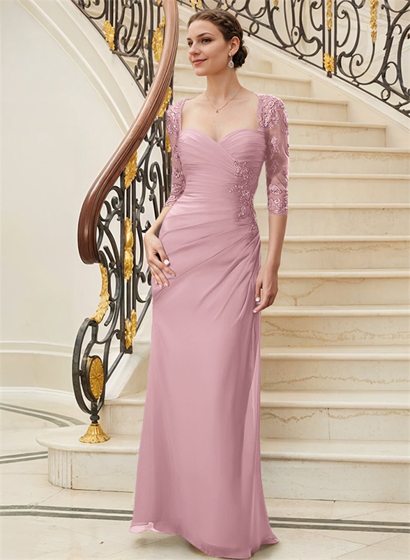 Sheath/Column Sweetheart Floor-Length Chiffon Mother of the Bride Dresses With Sequins Ruffle