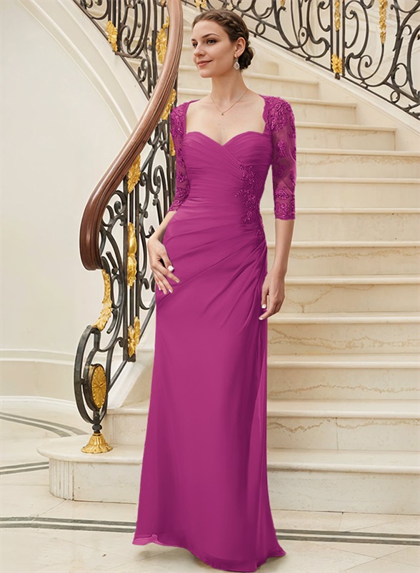 Sheath/Column Sweetheart Floor-Length Chiffon Mother of the Bride Dresses With Sequins Ruffle