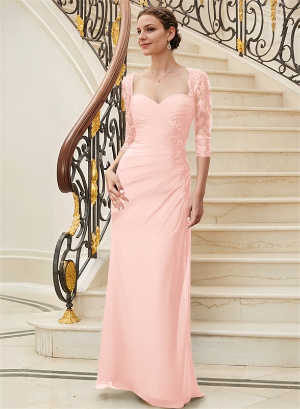 Sheath/Column Sweetheart Floor-Length Chiffon Mother of the Bride Dresses With Sequins Ruffle