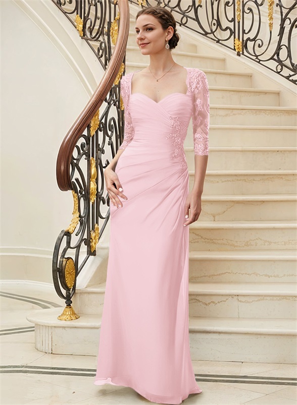 Sheath/Column Sweetheart Floor-Length Chiffon Mother of the Bride Dresses With Sequins Ruffle
