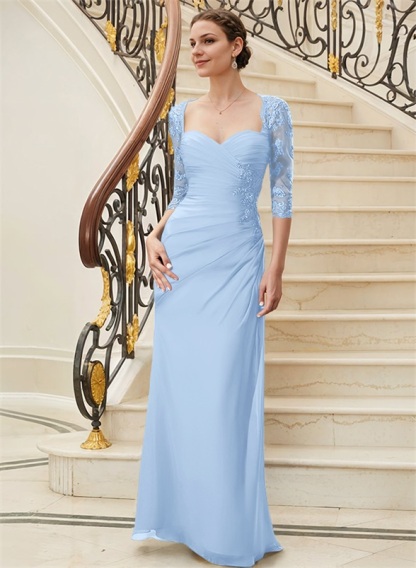 Sheath/Column Sweetheart Floor-Length Chiffon Mother of the Bride Dresses With Sequins Ruffle