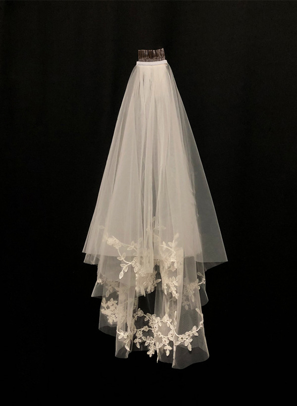 Lace Applique Edge Two-Tier Elbow Bridal Veils