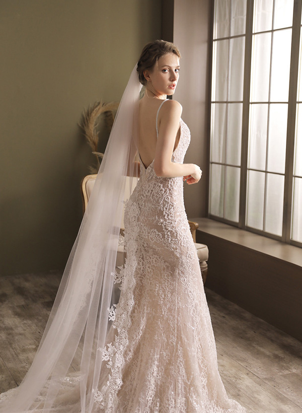 Lace Applique Edge One-Tier Chapel Bridal Veils
