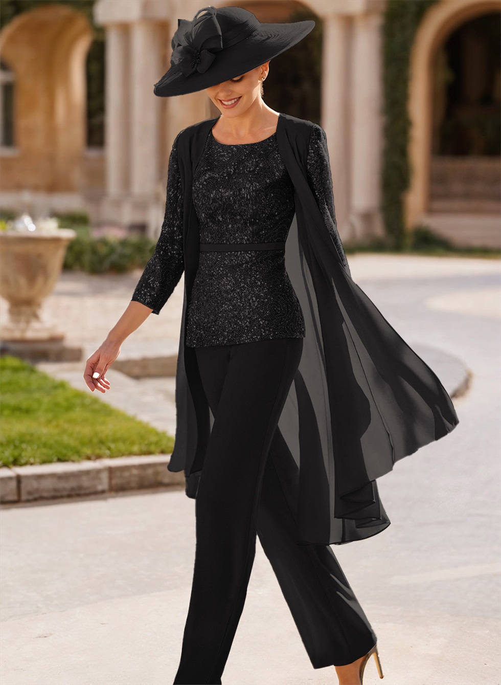 Jumpsuit/Pantsuit Scoop Neck Sequined Mother Of The Bride Dresses