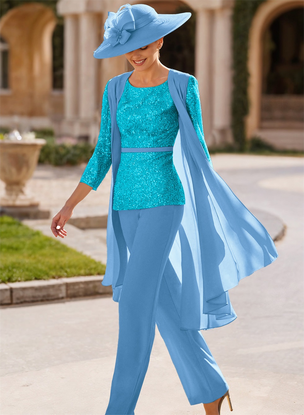 Jumpsuit/Pantsuit Scoop Neck Sequined Mother Of The Bride Dresses