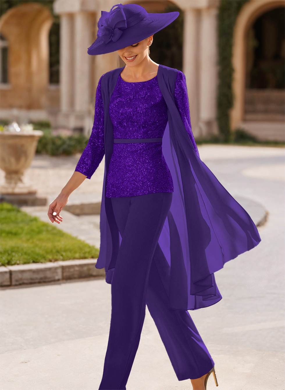 Jumpsuit/Pantsuit Scoop Neck Sequined Mother Of The Bride Dresses