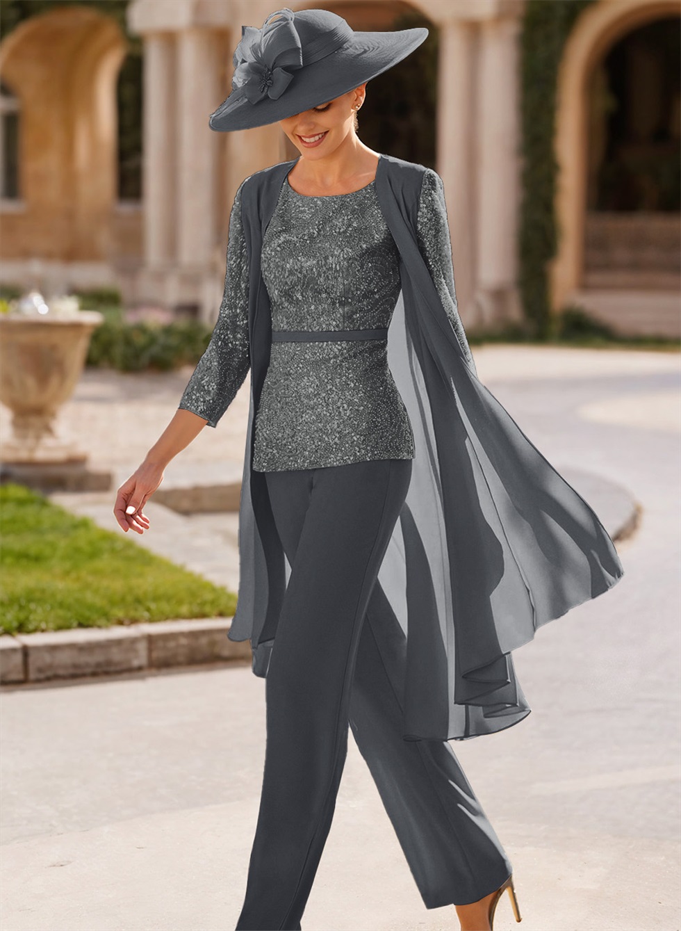 Jumpsuit/Pantsuit Scoop Neck Sequined Mother Of The Bride Dresses