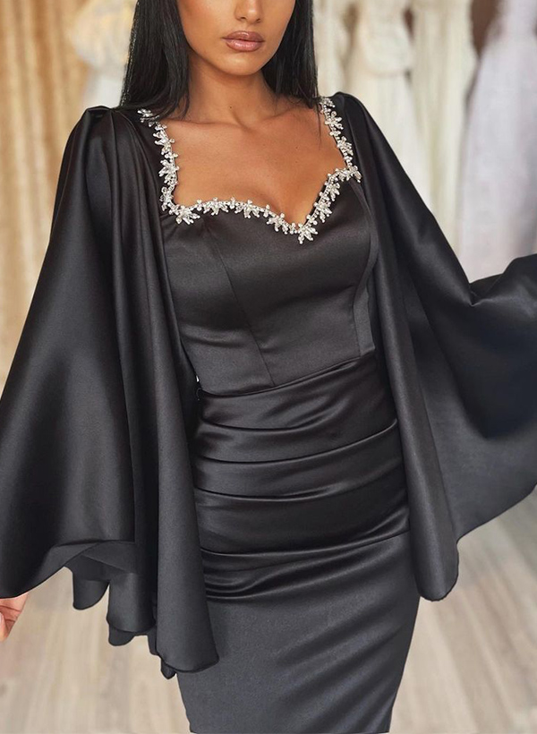 Sheath/Column Off-The-Shoulder Long Sleeves Silk Like Satin Evening Dresses