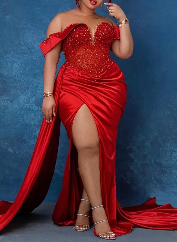Trumpet/Mermaid Sweetheart Silk Like Satin Bridesmaid Dresses With High Split, product image 2