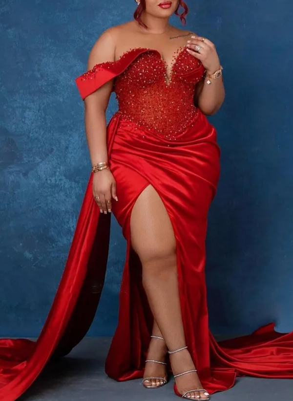 Trumpet/Mermaid Sweetheart Silk Like Satin Bridesmaid Dresses With High Split, product image 3