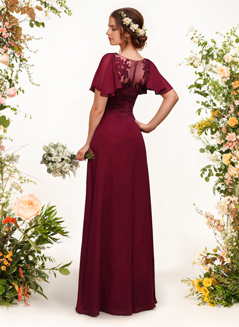 V-Neck Lace Sleeves A-Line Bridesmaid Dresses, image 3