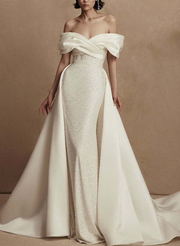 Sheath/Column Detachable Satin/Sequined Wedding Dresses, image 1