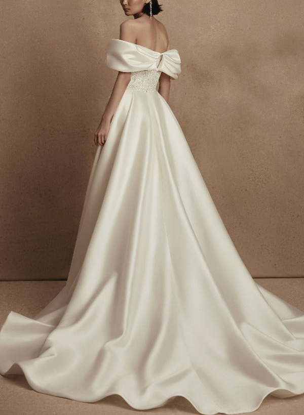 Sheath/Column Detachable Satin/Sequined Wedding Dresses, image 2