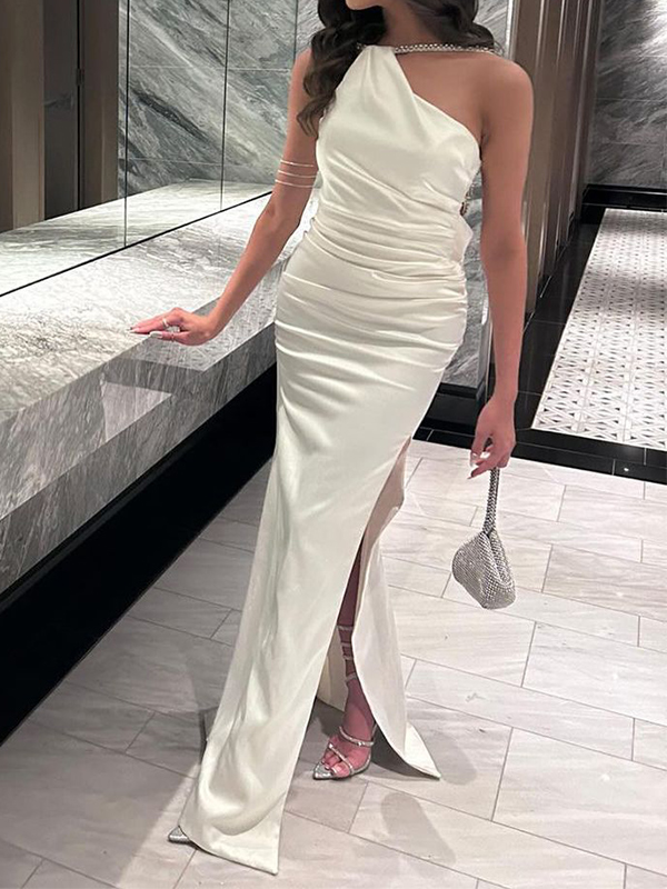 Sheath/Column Silk Like Satin Back Hole/High Split Prom Dresses