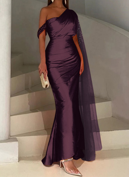 Sheath/Column Asymmetrical Silk Like Satin Bridesmaid Dresses