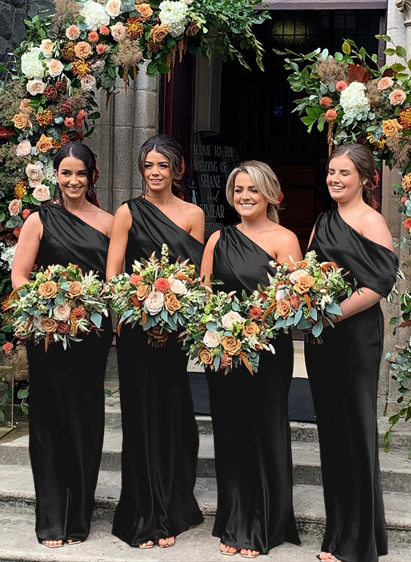 Sheath/Column Asymmetrical Sleeveless Floor-Length Bridesmaid Dresses, product image 4