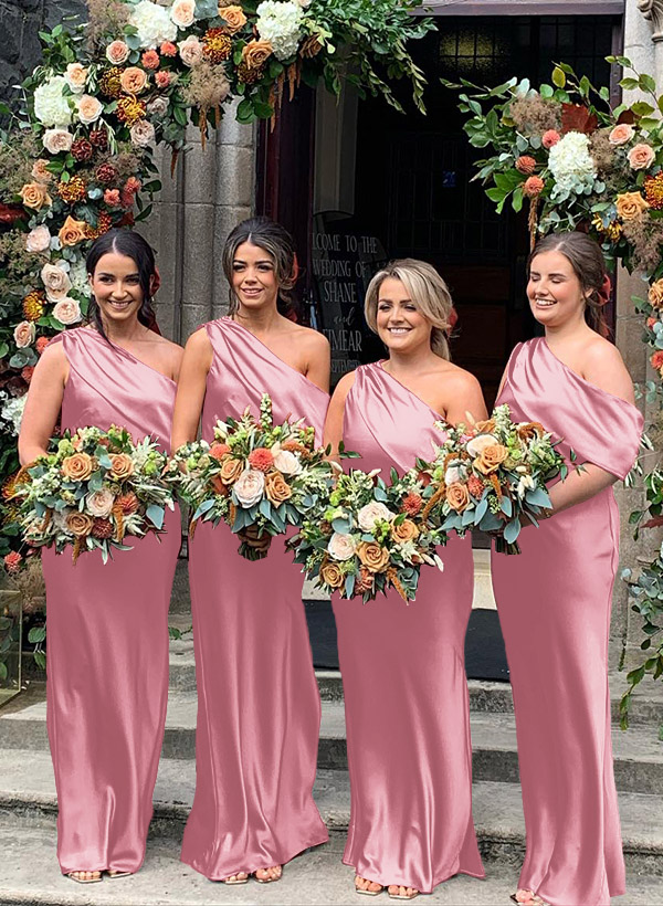 Sheath/Column Asymmetrical Sleeveless Floor-Length Bridesmaid Dresses, product image 16
