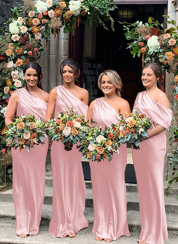 Sheath/Column Asymmetrical Sleeveless Floor-Length Bridesmaid Dresses, product image 17