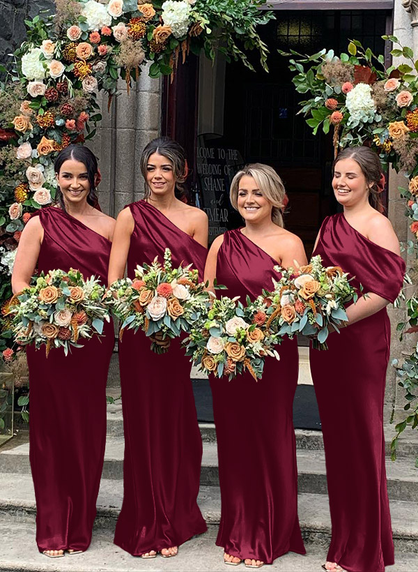 Sheath/Column Asymmetrical Sleeveless Floor-Length Bridesmaid Dresses, product image 20