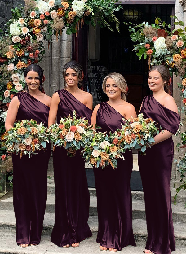 Sheath/Column Asymmetrical Sleeveless Floor-Length Bridesmaid Dresses, product image 21