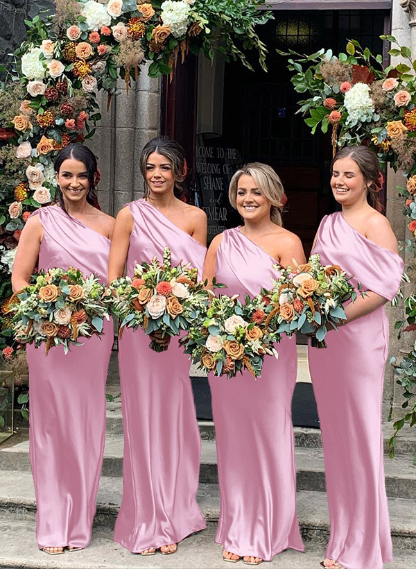 Sheath/Column Asymmetrical Sleeveless Floor-Length Bridesmaid Dresses, product image 18