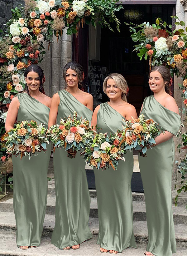 Sheath/Column Asymmetrical Sleeveless Floor-Length Bridesmaid Dresses, product image 35
