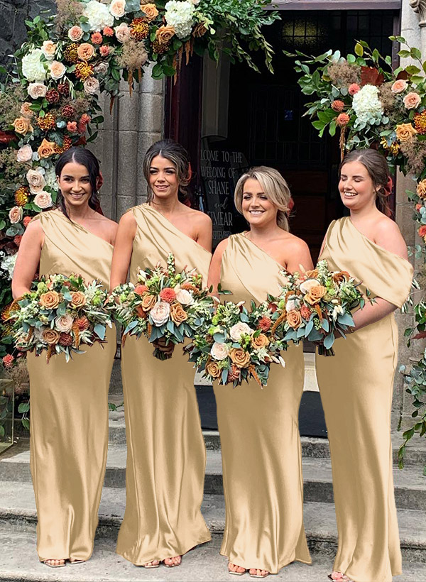 Sheath/Column Asymmetrical Sleeveless Floor-Length Bridesmaid Dresses, product image 5