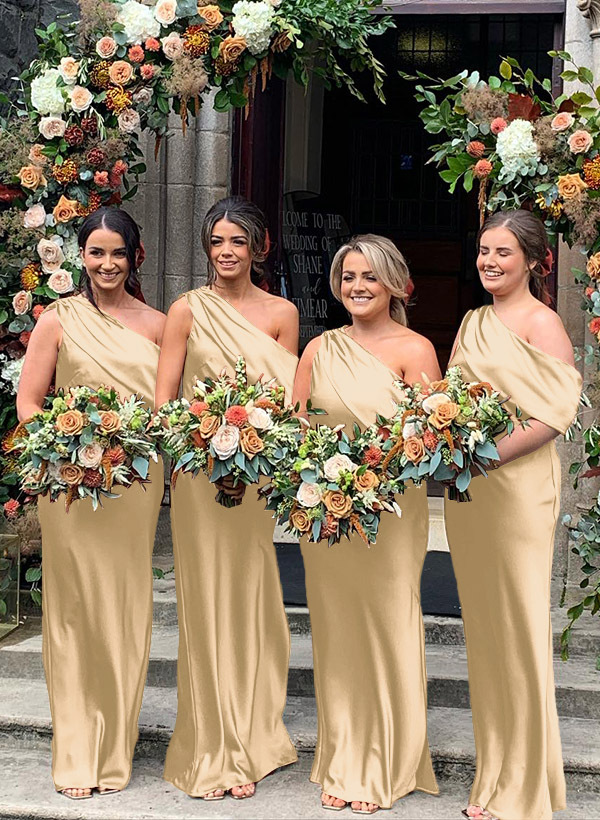 Sheath/Column Asymmetrical Sleeveless Floor-Length Bridesmaid Dresses, product image 5