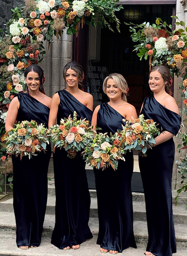 Sheath/Column Asymmetrical Sleeveless Floor-Length Bridesmaid Dresses, product image 6