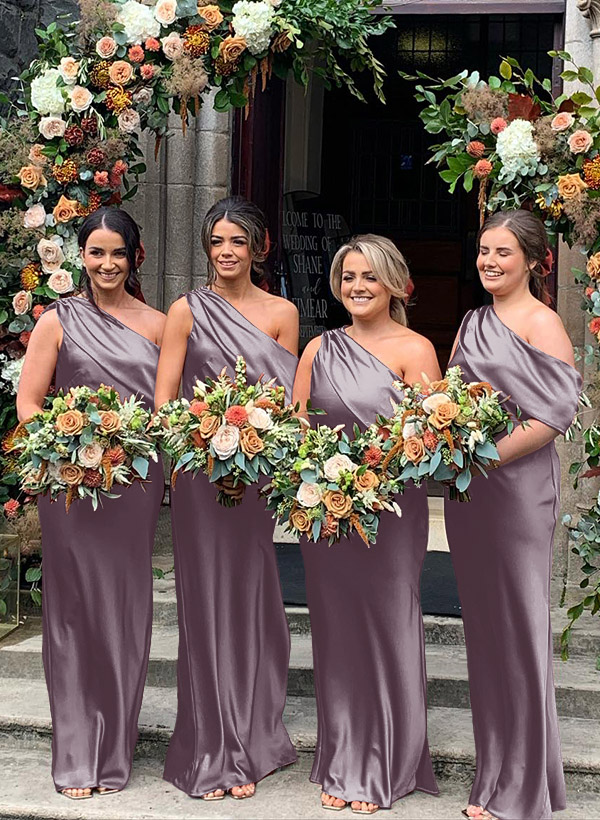 Sheath/Column Asymmetrical Sleeveless Floor-Length Bridesmaid Dresses, product image 26