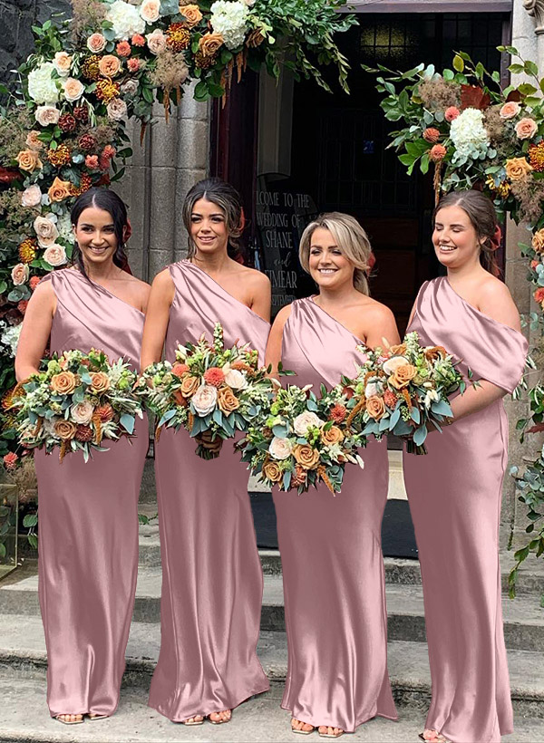 Sheath/Column Asymmetrical Sleeveless Floor-Length Bridesmaid Dresses, product image 14
