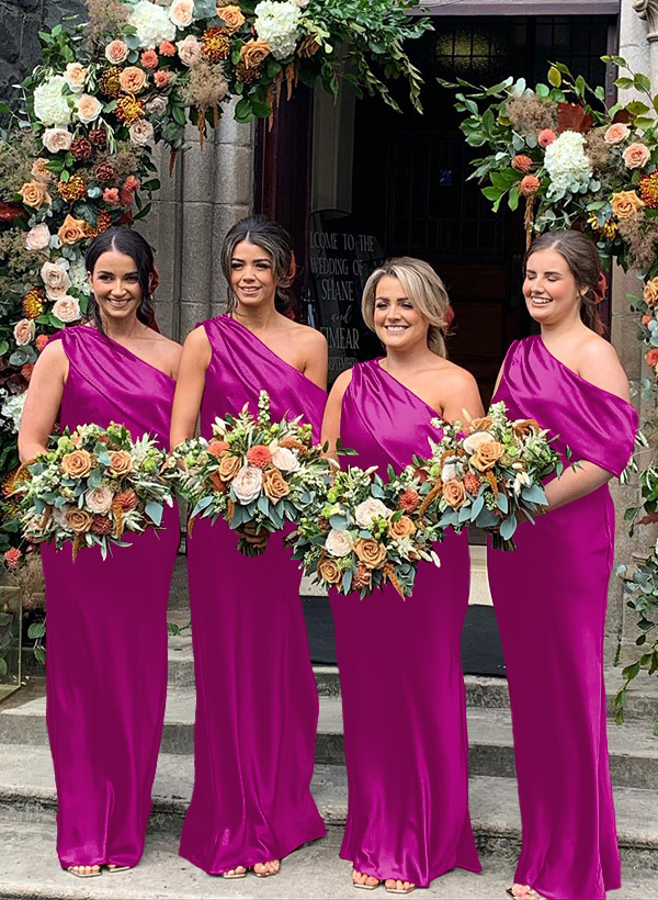 Sheath/Column Asymmetrical Sleeveless Floor-Length Bridesmaid Dresses, product image 12