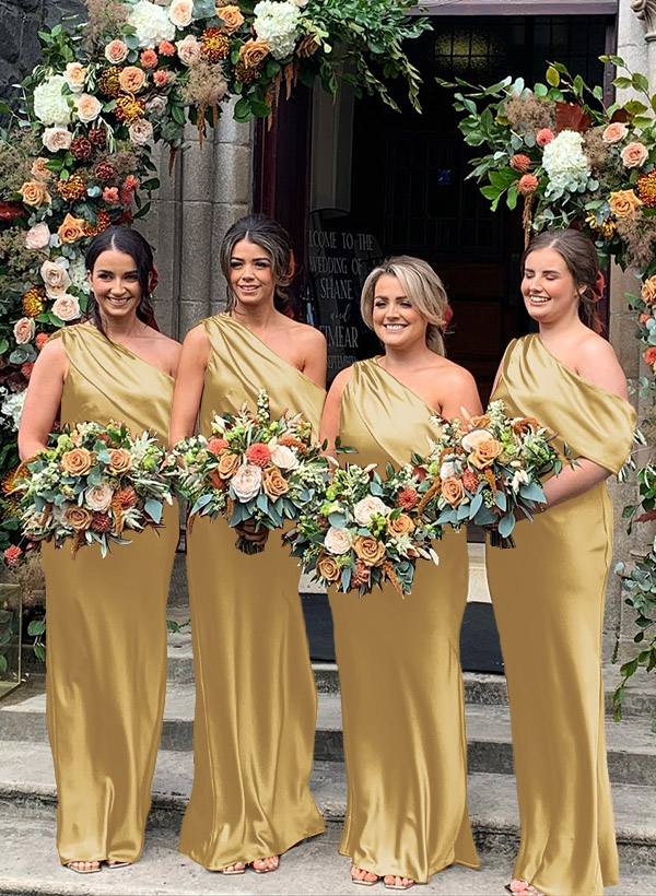 Sheath/Column Asymmetrical Sleeveless Floor-Length Bridesmaid Dresses, product image 44