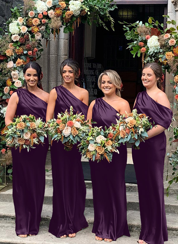 Sheath/Column Asymmetrical Sleeveless Floor-Length Bridesmaid Dresses, product image 25