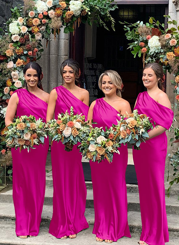 Sheath/Column Asymmetrical Sleeveless Floor-Length Bridesmaid Dresses, product image 13