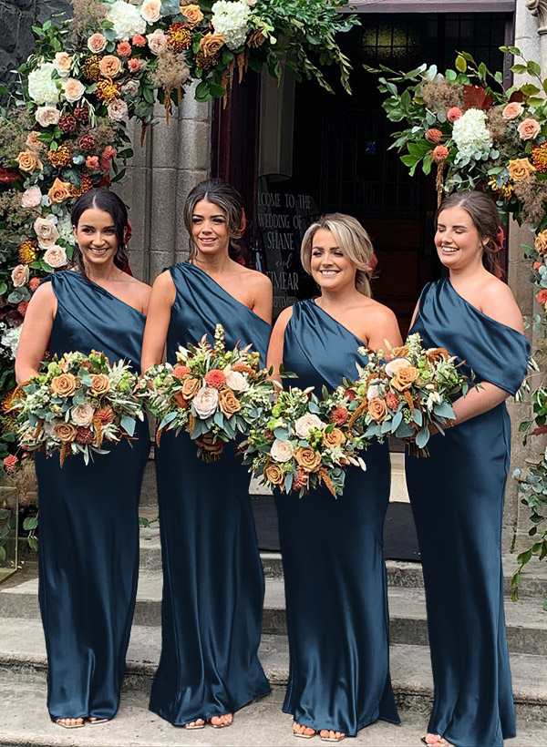 Sheath/Column Asymmetrical Sleeveless Floor-Length Bridesmaid Dresses, product image 10