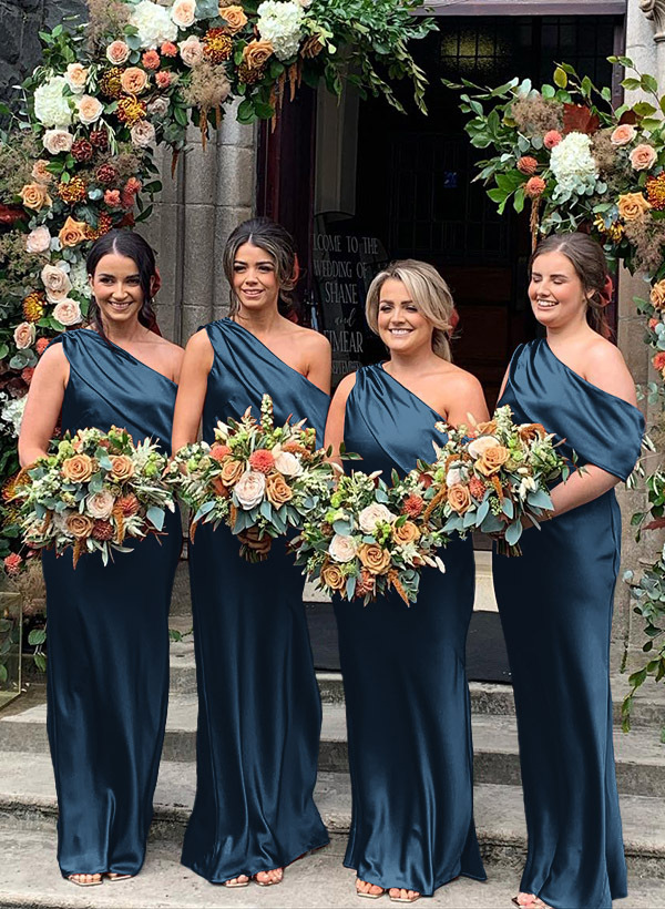 Sheath/Column Asymmetrical Sleeveless Floor-Length Bridesmaid Dresses, product image 10