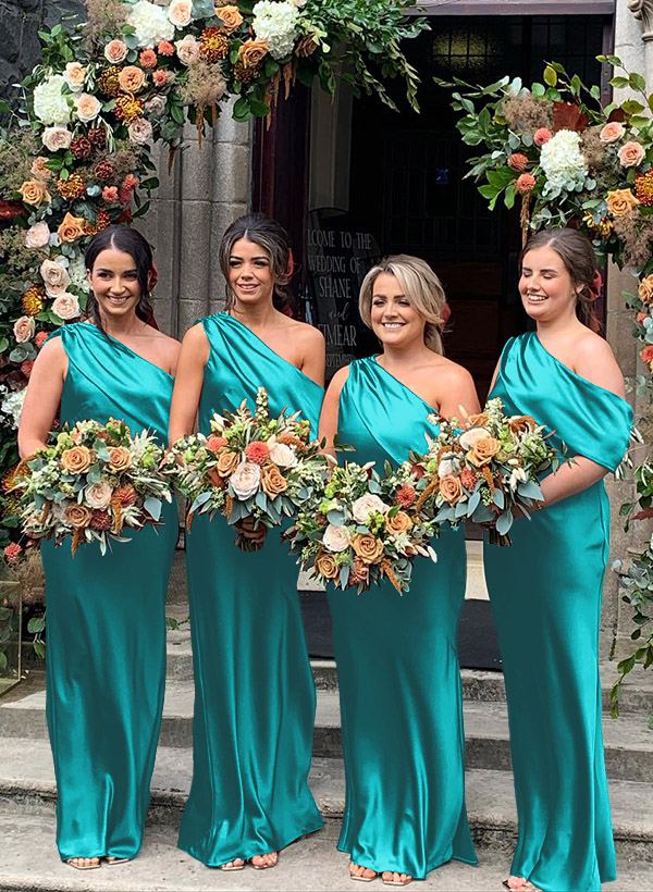 Sheath/Column Asymmetrical Sleeveless Floor-Length Bridesmaid Dresses, product image 40