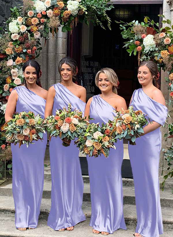 Sheath/Column Asymmetrical Sleeveless Floor-Length Bridesmaid Dresses, product image 32