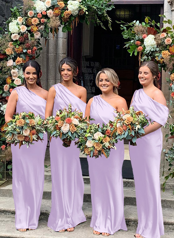 Sheath/Column Asymmetrical Sleeveless Floor-Length Bridesmaid Dresses, product image 31