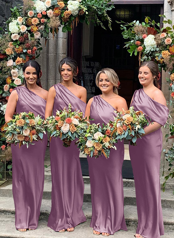 Sheath/Column Asymmetrical Sleeveless Floor-Length Bridesmaid Dresses, product image 30