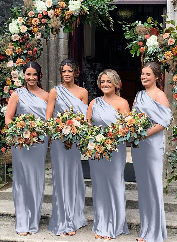 Sheath/Column Asymmetrical Sleeveless Floor-Length Bridesmaid Dresses, product image 41
