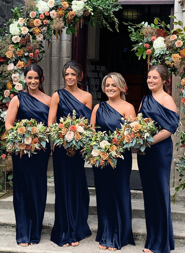 Sheath/Column Asymmetrical Sleeveless Floor-Length Bridesmaid Dresses, product image 7