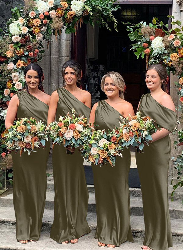 Sheath/Column Asymmetrical Sleeveless Floor-Length Bridesmaid Dresses, product image 38