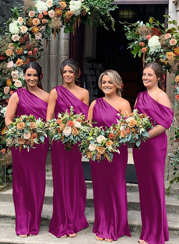 Sheath/Column Asymmetrical Sleeveless Floor-Length Bridesmaid Dresses, product image 23