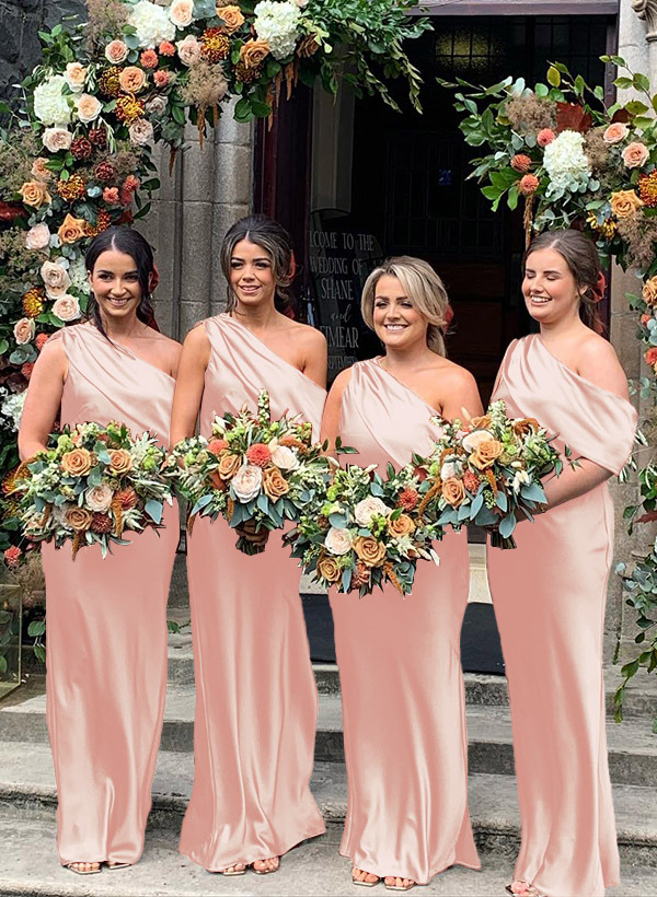 Sheath/Column Asymmetrical Sleeveless Floor-Length Bridesmaid Dresses, product image 15