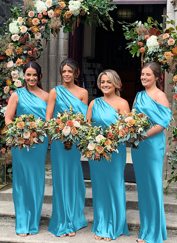 Sheath/Column Asymmetrical Sleeveless Floor-Length Bridesmaid Dresses, product image 11